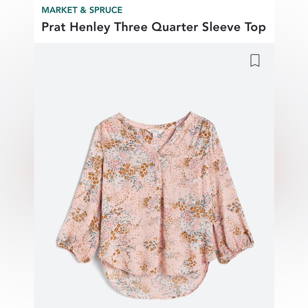 Market & Spruce Prat Henley Three Quarter Sleeve Top NWT